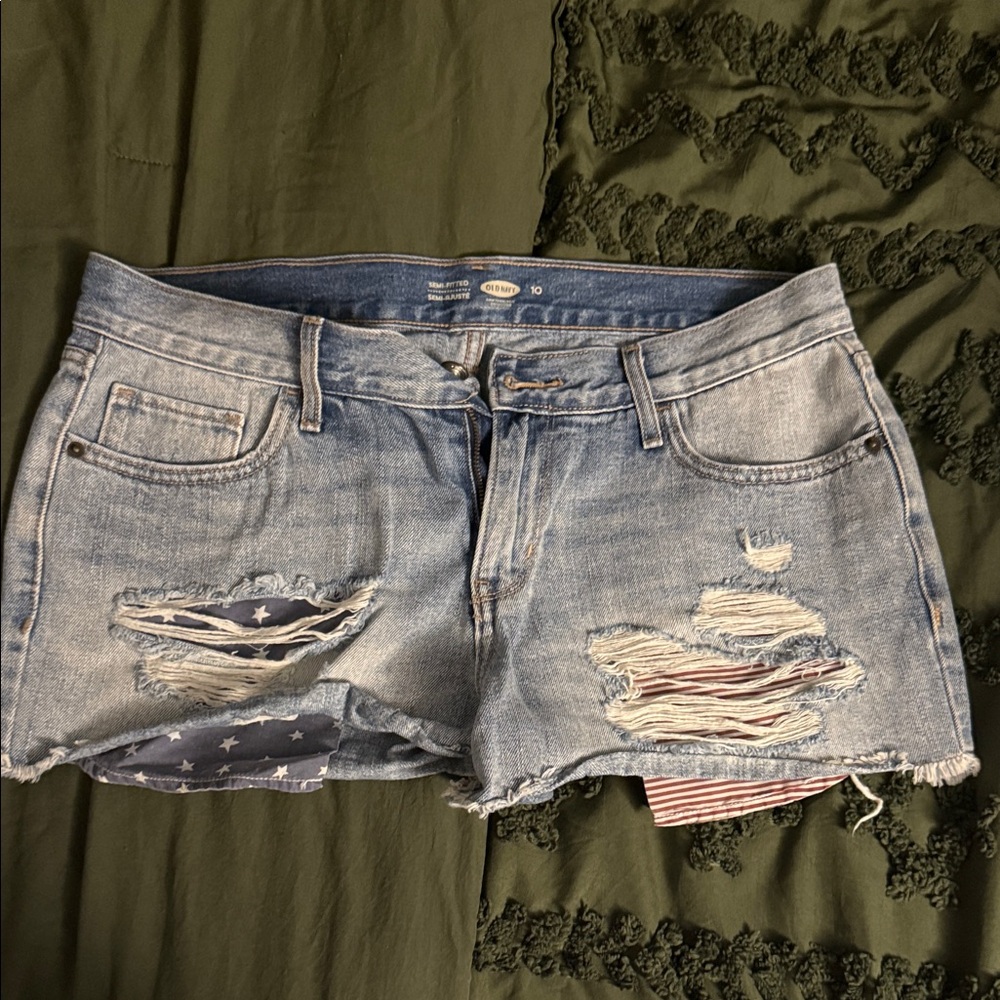 Old Navy Blue Distressed Jean Shorts with Star Accents